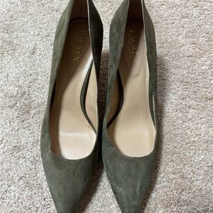 Lauren Ralph Lauren Olive Green Suede Pointed Toe Pumps